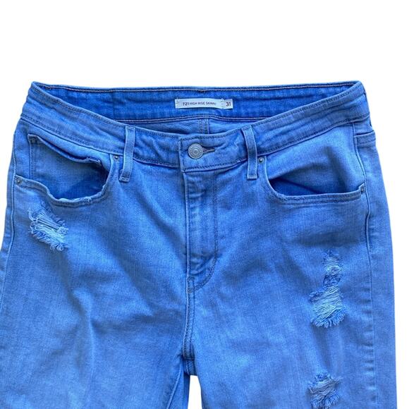 LEVIS 721 High Rise Skinny Jean Womens Sz 31 Distressed Light Wash Classic - Picture 2 of 8